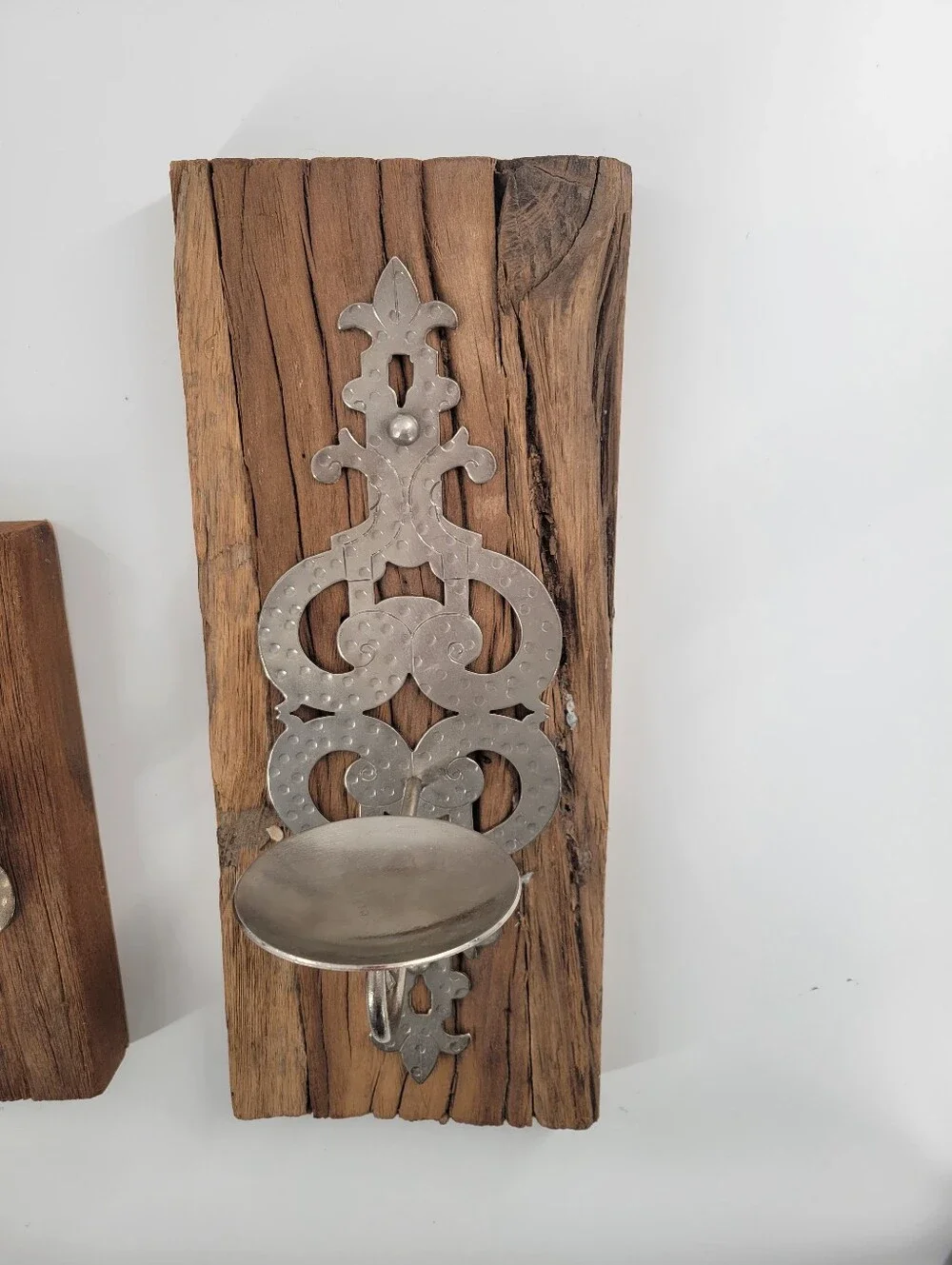 World Market Brown Wood and Silver Metal Wall Candle Sconce
